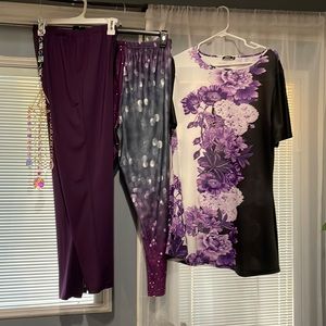 Two pair of silky leggings with a beautiful print tunic